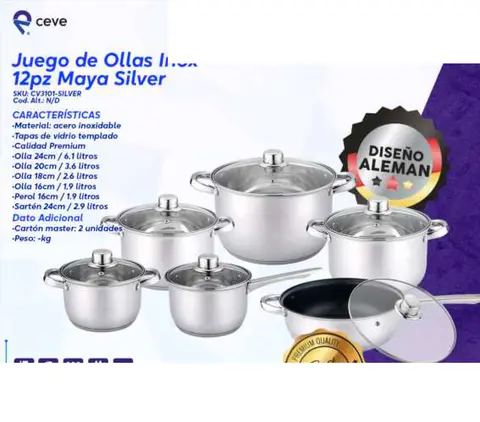 Juego de Ollas Inox 12pz Maya Silver