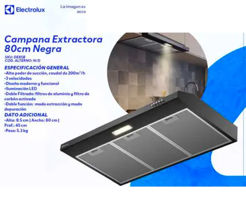 Campana Extractora 80cm Negra