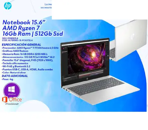 Notebook 15.6" AMD Ryzen 7 16Gb Ram | 512Gb Ssd