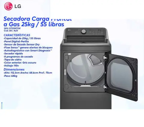 Secadora Carga Frontal a Gas 25kg / 55 libras