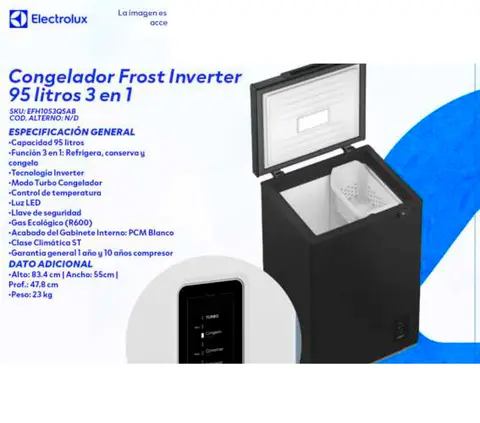 Congelador Frost Inverter 95 litros 3 en 1 (Electrolux EFH1053Q5AB)