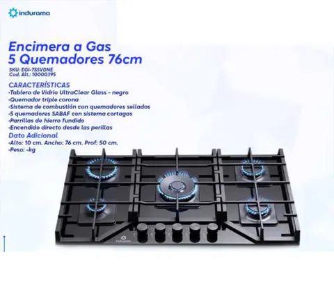 Encimera a Gas 5 Quemadores 76cm