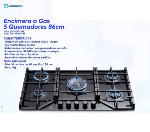 Encimera a Gas 5 Quemadores 86cm