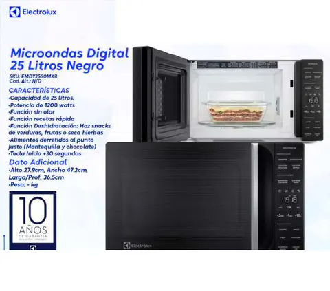 Microondas Digital 25 Litros Negro