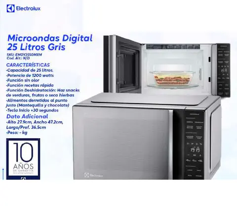 Microondas Digital 25 Litros Gris