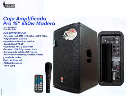 Caja Amplificada Pro 15" 650w Madera