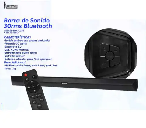 Barra de Sonido 30rms Bluetooth