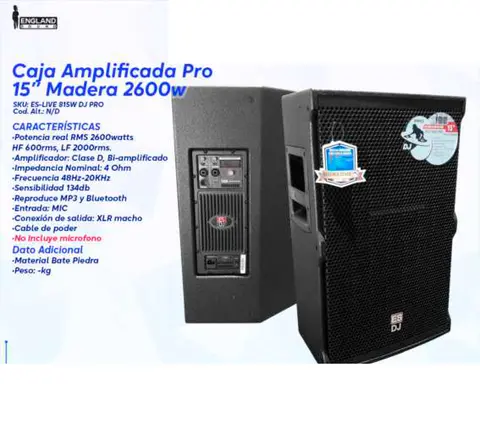 Caja Amplificada Pro 15" Madera 2600w