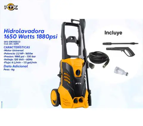 Hidrolavadora 1650 Watts 1880psi