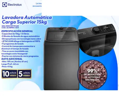 Lavadora Automática Carga Superior 15kg