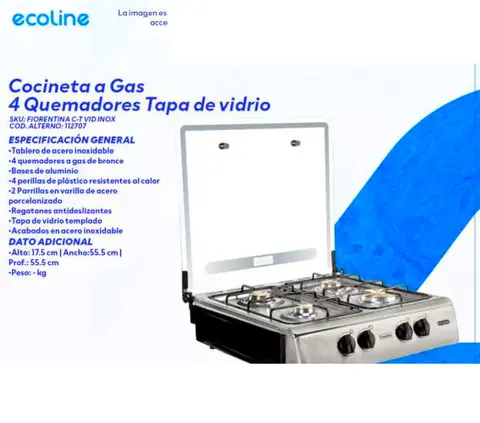 Cocineta a Gas 4 Quemadores Tapa de vidrio
