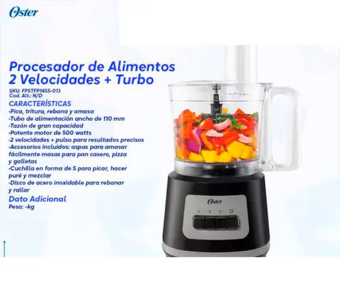 Procesador de Alimentos 2 Velocidades + Turbo