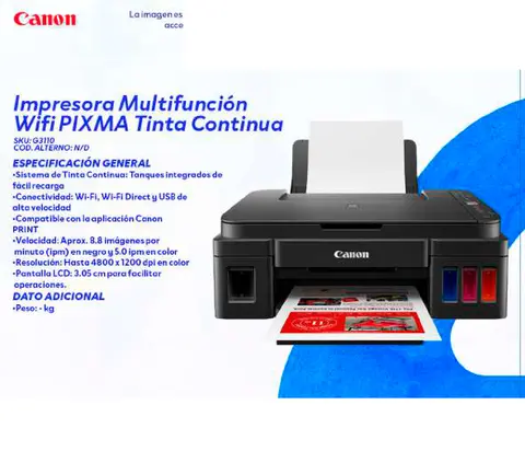 Impresora Multifunción Wifi PIXMA Tinta Continua