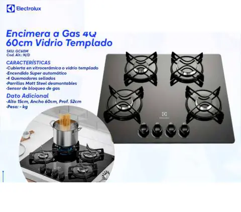 Encimera a Gas 4Q 60cm Vidrio Templado