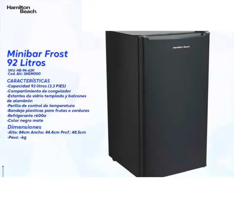Minibar Frost 92 Litros (Hamilton Beach)