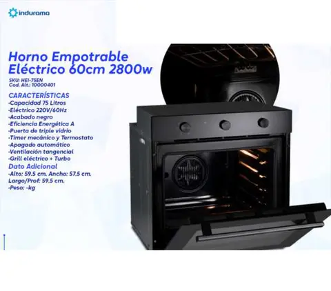 Horno Empotrable Eléctrico 60cm 2800w
