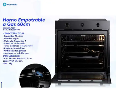 Horno Empotrable a Gas 60cm