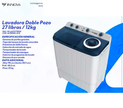Lavadora Doble Pozo 27 libras / 12kg (Innova)