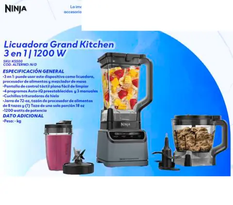 Licuadora Grand Kitchen 3 en 1 | 1200 W