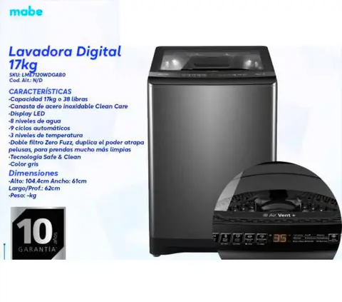 Lavadora Digital 17kg