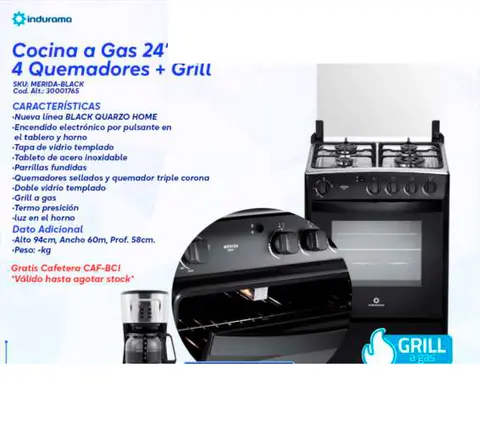 cocina a Gas 4 4 Quemadores + Grill