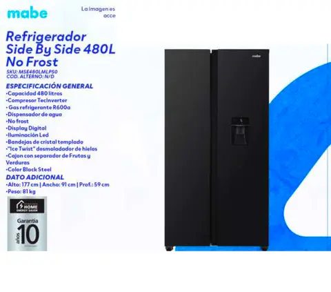 Refrigerador Side by Side 480L No Frost (Mabe MSE480LMLPSO)