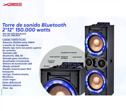 Torre de sonido Bluetooth 2*12" (MX-1270 2X12-BLACK)