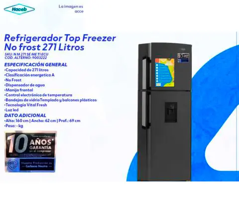 Refrigerador Top Freezer No frost 271 Litros