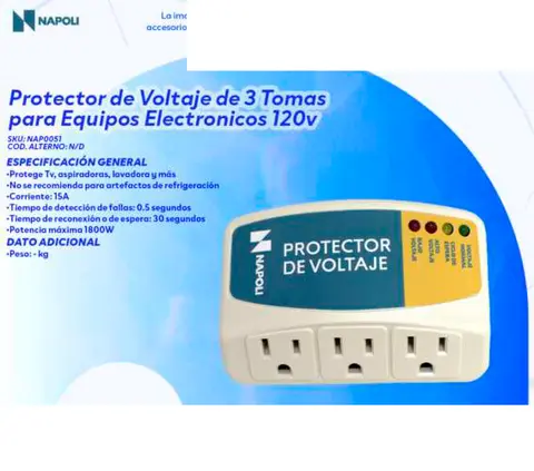 Protector de Voltaje de 3 Tomas para Equipos Electronicos 120v