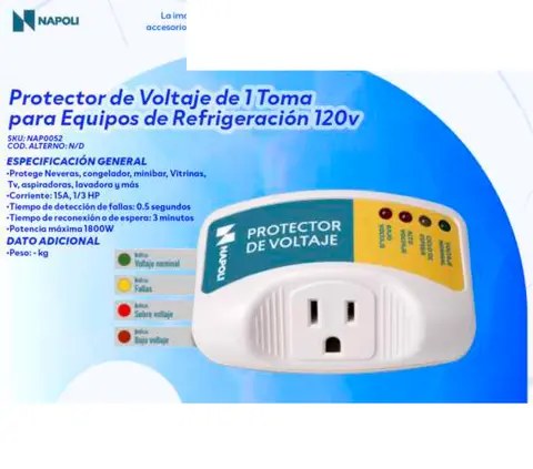 Protector de Voltaje de 1 Toma para Equipos de Refrigeración 120v