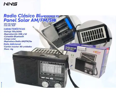 Radio Clásico Bluetooth Panel Solar AM/FM/SW