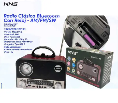 Radio Clásico Bluetooth Con Reloj - AM/FM/SW