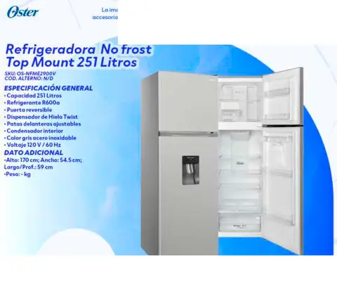 Refrigeradora No frost Top Mount 251 Litros