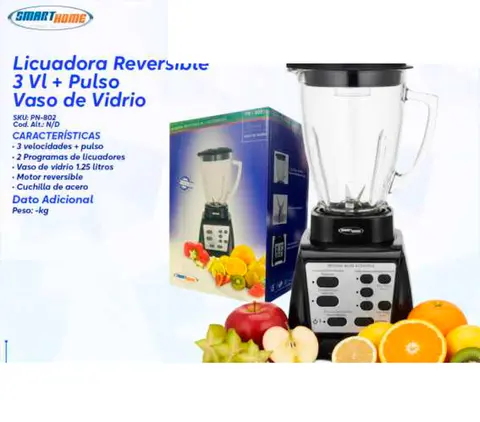Licuadora Reversible 3 Vl + Pulso Vaso de Vidrio