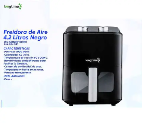 Freidora de Aire 4.2 Litros Negro (Longtime)