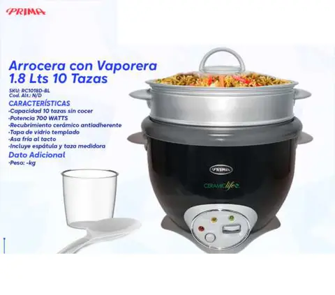 Arrocera con Vaporera 1.8 Lts 10 Tazas
