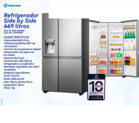 Refrigerador Side by Side 669 Litros (Indurama)