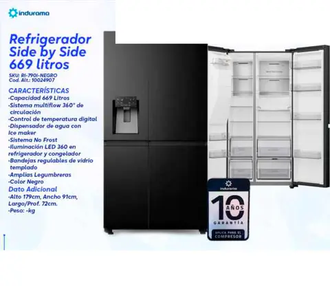 Refrigerador Side by Side 669 Litros (Indurama RI-7901-NEGRO)