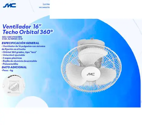 Ventilador 16" Techo Orbital 360°