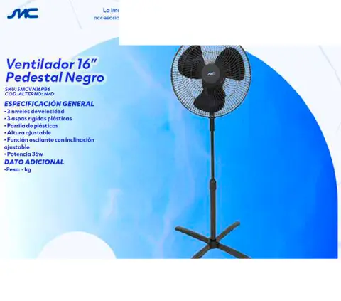 Ventilador 16" Pedestal Negro