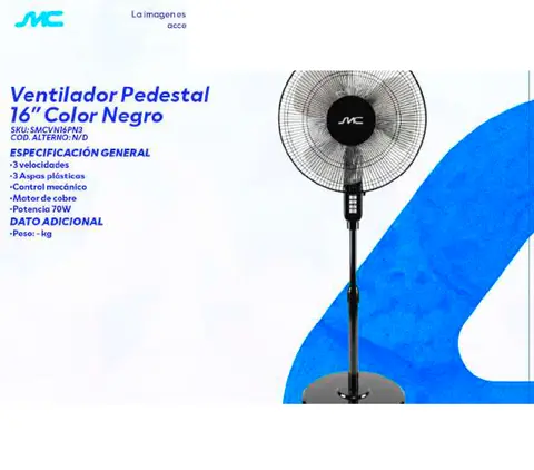Ventilador Pedestal 16" Color Negro