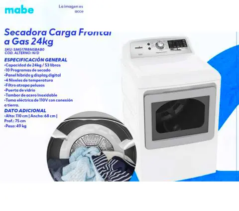 Secadora Carga Frontal a Gas 24kg
