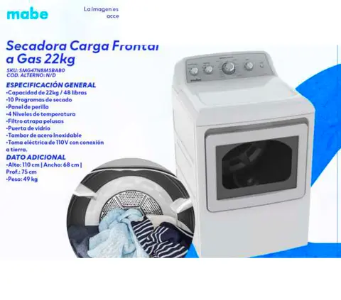 Secadora Carga Frontal a Gas 22kg