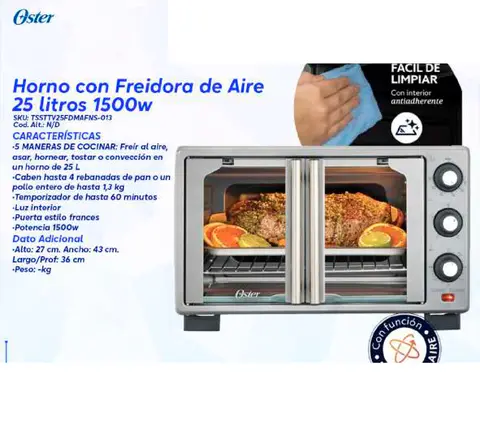 Horno con Freidora de Aire 25 litros 1500w
