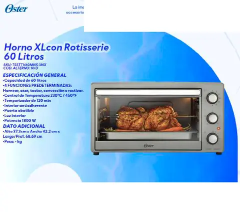 Horno XLcon Rotisserie 60 Litros