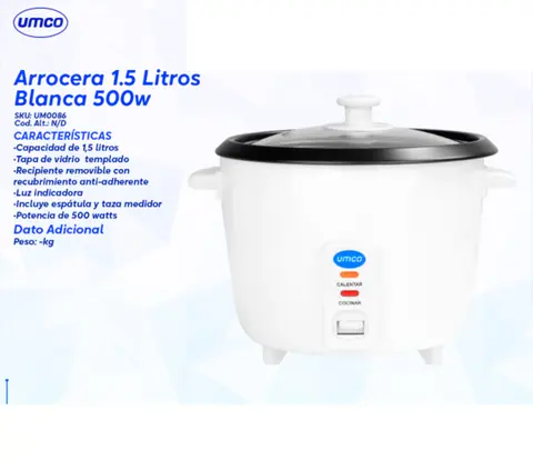 Arrocera 1.5 Litros Blanca 500w