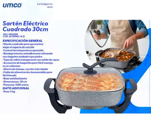 Sartén Eléctrico Cuadrado 30cm
