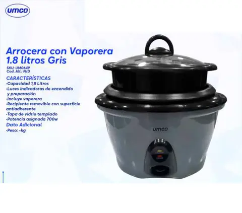 Arrocera con Vaporera 1.8 litros Gris