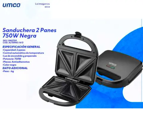Sanduchera 2 Panes 750W Negra