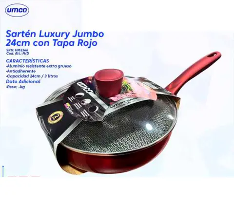 Sartén Luxury Jumbo 24cm con Tapa Rojo